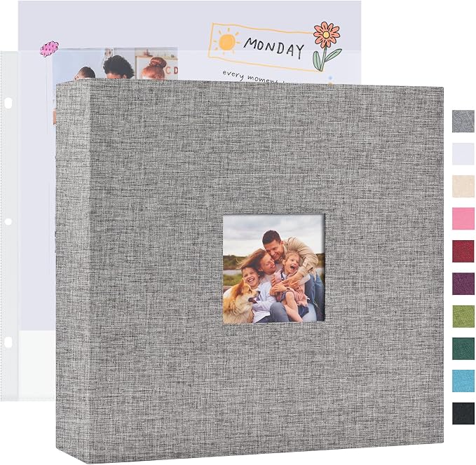 Mublalbum 12x12 Inch 3 Ring DIY Scrapbook Photo Album 80 Pages, Grey | 3 Ring Binder Scrapbook, Linen Cover, 40 Plastic Sleeves 80 Pages, Memory Book for Wedding, Baby, Family, DIY Projects by Mublalbum