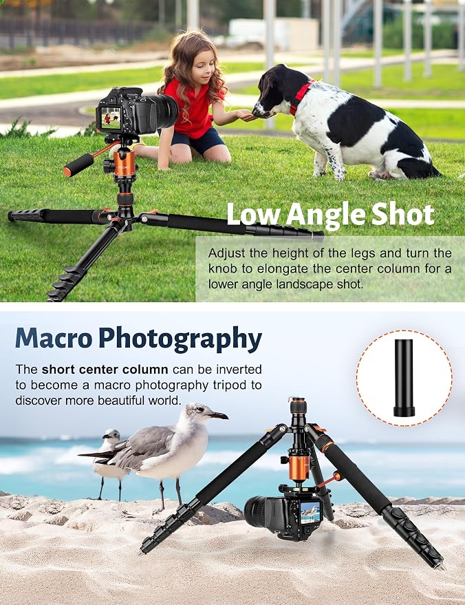 83" Camera Tripod, Aluminum Tripod Monopod for DSLR Phone | Heavy Duty Travel Tripod for Spotting Scope Binoculars Telescope Camcorder, 360° Ball Head, Max Load 35Lb - Image 6