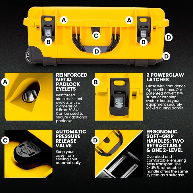 NANUK 935 Hard Case with Cubed Foam for Camera & Lenses – Waterproof Protective Equipment Case with Wheels, 22” x 14” x 9” – Dustproof and Impact Resistant, Carry-On Approved for Most Airlines–Yellow - Image 4