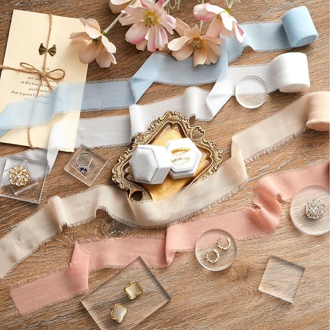 Cinnvoice 20 Pcs Flat Lay Props for Wedding Jewelry, Vintage Tray, White | Velvet Ring Boxes with Gold Tray, Acrylic Backdrops, Multi-color Staging Cards for Jewelry Display and Bridal Photography - Image 5