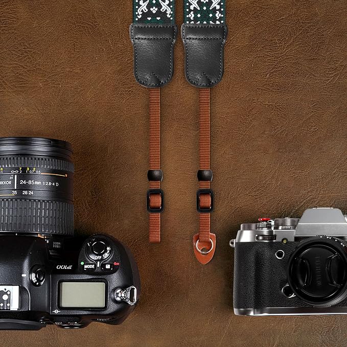 Padwa Lifestyle Camera Strap - 2" Cowhide Leather Head Cotton Camera Straps for Photographers,Vintage Jacquard Embroidery Adjustable Neck & Shoulder Strap for ALL DSLR/SLR Cameras (Green Flower) - Image 6