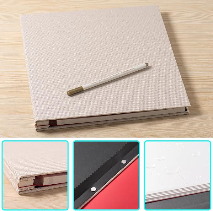 Large Photo Album Self Adhesive for 4x6 5x7 8x10 Pictures Magnetic Scrapbook Album 20 Sheets / 40 Pages Linen Cover DIY Photo Album with A Metallic Pen and and Plastic Board - Image 4