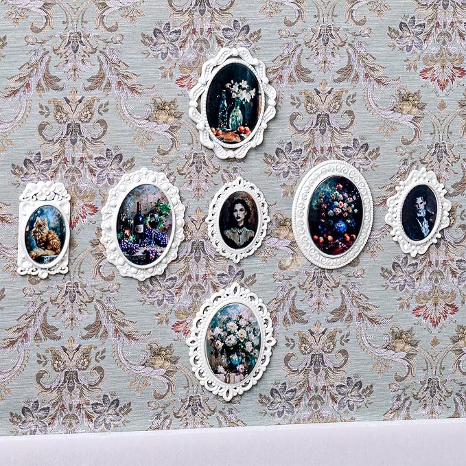 Halloscume 7 Pcs Miniature Picture Frames Mini Vintage Photo Frames Miniature Dollhouse Accessories on 1:12 Scale for Dollhouse DIY Craft Projects Art Jewelry Display Home Decor(White) - Image 5