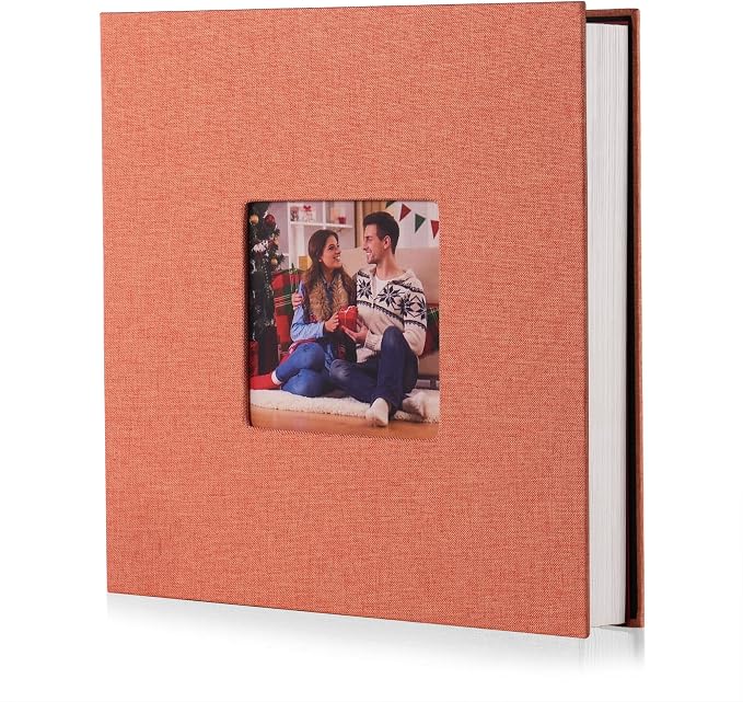 Photo Album Self Adhesive Scrapbook Album for 4×6 Pictures DIY Magnetic Linen Cover Album 15 Sheets/30 Blank Pages for Family Wedding, Birthday, Christmas, Anniversary (Orange) by HoneyTolly