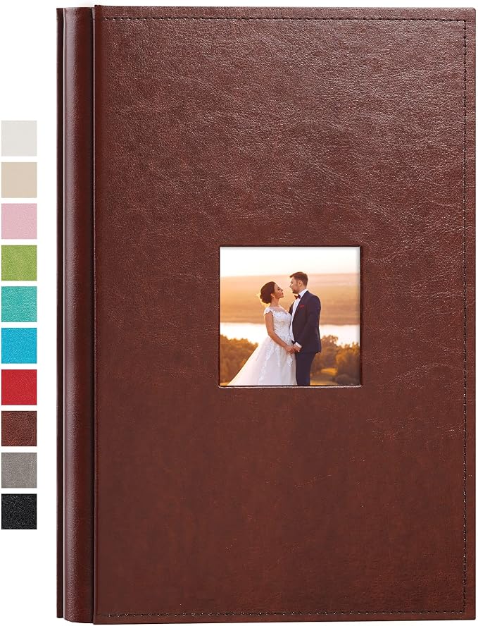 potricher Small Photo Album 4x6 300 Photos, Leather Cover, Brown | Leather 4x6 Picture Album with 300 Horizontal Pockets, Photo Book for Family, Wedding, Anniversary, and Baby by potricher