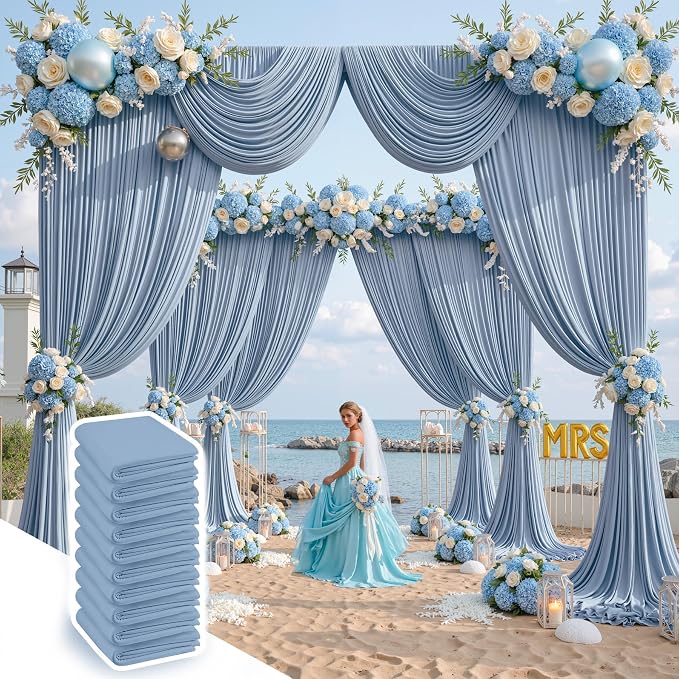 50 ft x 10 ft Wrinkle Free Dusty Blue Backdrop Curtain for Parties, 10 Panels 10ft Polyester Dusty Blue Photo Backdrop Drapes for Graduation Birthday Wedding Party Stage Curtains by Outpain