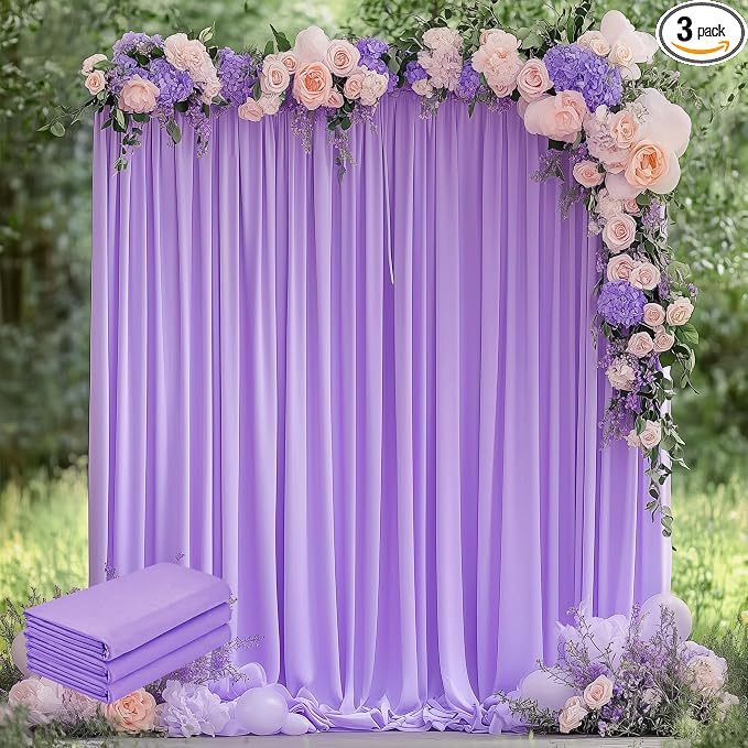 Lavender Purple Backdrop Curtain Drapes for Parties, 3Pack 10x8FT | Wrinkle Free Polyester Curtain Backdrop Draping Fabric for Backdrop Photoshoot Birthday Party Background,6 Panel 5x8FT by Wokceer
