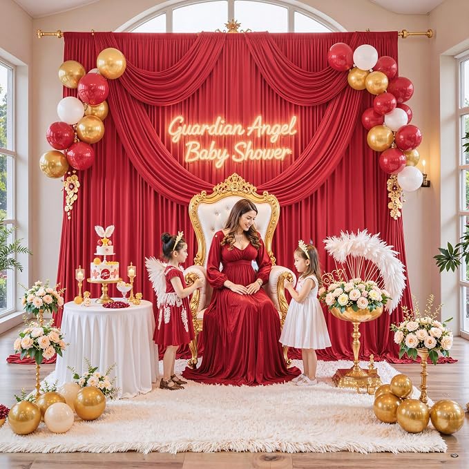 Outpain 30 ft x 8 ft Red Backdrop Curtain Panels, 6 Panels 5 ft x 8 ft Wrinkle Free Polyester Photography Backdrop Drapes, Wedding Party Home Decoration Supplies - Image 7