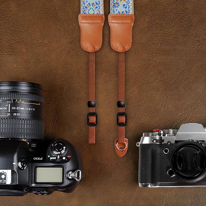 Padwa Lifestyle Blue Vintage Embroidered Camera Strap - 2" Pure Cotton Cowhide Ends Camera Straps for All DSLR/SLR Cameras, Adjustable Universal Strap,Great Gift for Men & Women Photographers - Image 6