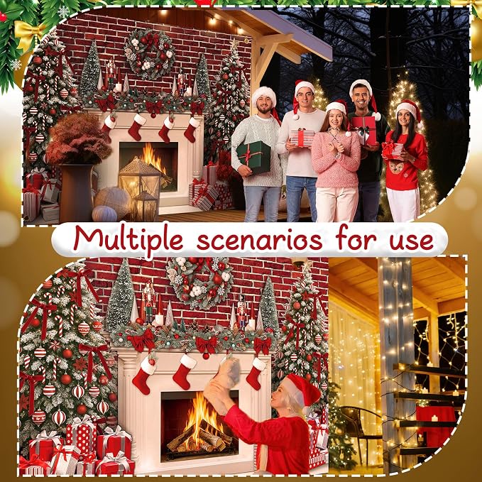 Peryiter Christmas Backdrop for Photography Xmas Tree Stocking Candy Gift Polyester Background Decoration Party Backdrop for Home Decoration Photo Studio Props(10x8 ft,Fireplace) - Image 5