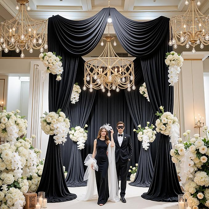 10x16 ft Black Backdrop Curtains for Wedding Parties, Birthdays and Photos | 2 Panels 5x16 ft, Wrinkle-Free Polyester Drapes, Washable, Ironable, 4 in Rod Pocket for Baby Showers and Graduations - Image 4