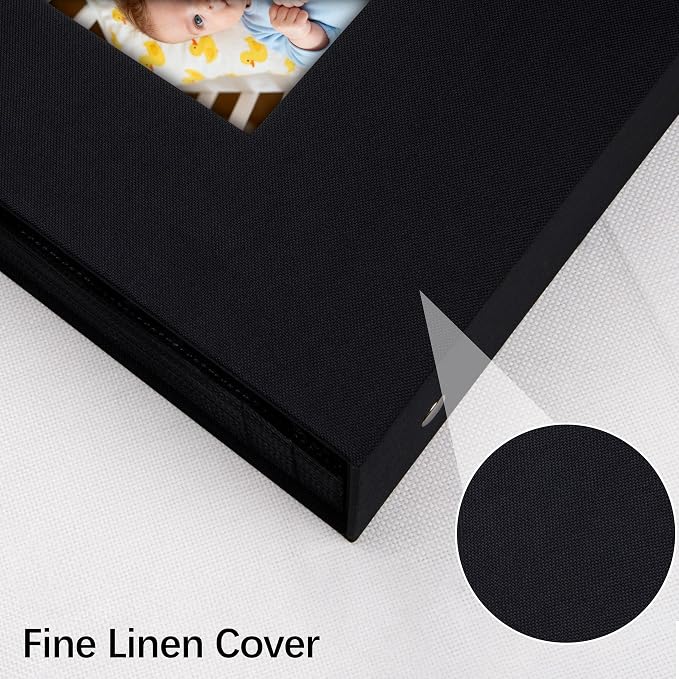 Aevdor Large Capacity 8x10 Photo Album, 200 Photos, Linen Cover, Black | Black Inner Pages, Vertical 8x10 Layout, Clear Pockets for Photos, Artwork, Postcards & Drawings - Image 8