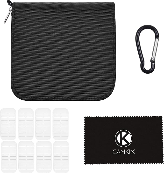 CamKix Memory Card Case - Fits up to 88x SD, SDHC, Micro SD, Mini SD and 4X CF - Holder with 88 Slots (8 Pages) - for Storage and Travel - Microfiber Cleaning Cloth, Carabiner and Labels Included - Image 8