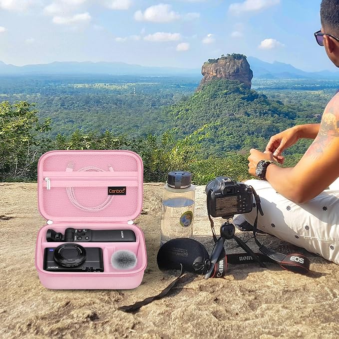 Canboc Carrying Case for Sony ZV-1F/ ZV-1/ ZV-1 II Digital Camera, Pink | Vlogger Accessory Kit Tripod Travel Storage Bag with Strap, Mesh Pocket fit Cable (Case Only) - Image 7