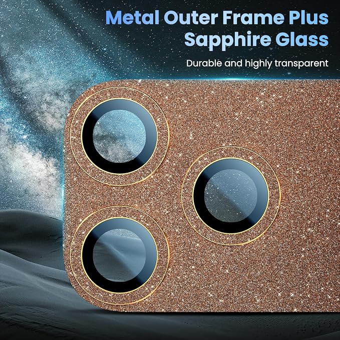 Uyiton for iPhone 17 Pro Max Camera Lens Protector, Metal Frame Glass Cover | Not Easy to Break, Strong Adsorption, Case-Friendly, Metal 9H Sapphire Glass Rear Camera Screen Cover, Glitter Orange - Image 4