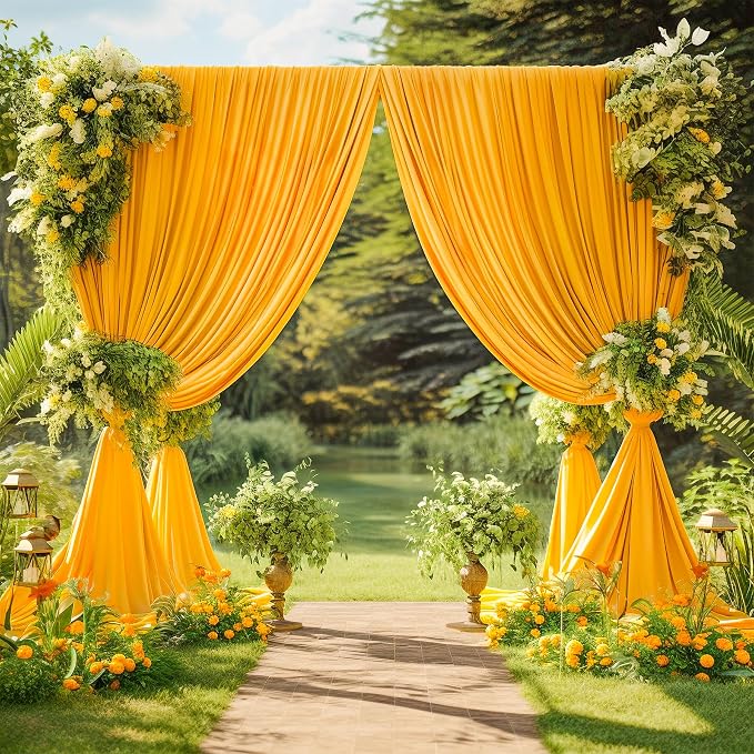 10x10 Marigold Backdrop Curtain for Parties Wrinkle Free Orange Photo Curtains Backdrop Drapes Fabric Decoration for Wedding Birthday Party Baby Shower 5ft x 10ft,2 Panels - Image 3
