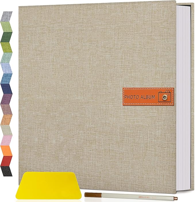 Popotop Large Photo Album Self Adhesive 4x6 5x7 8x10 Scrapbook Album DIY Picture Book,Gifts for Mom,Family Baby and Wedding,with Metal Pen and Plastic Board by Popotop