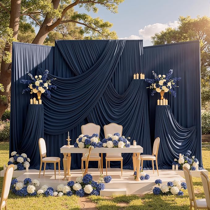 30ftx10ft Navy Blue Backdrop Curtains for Parties Wrinkle Free 6 Panels Navy Photo Backdrop Drapes Back Drop Cloth for Wedding Birthday Photography Background - Image 5