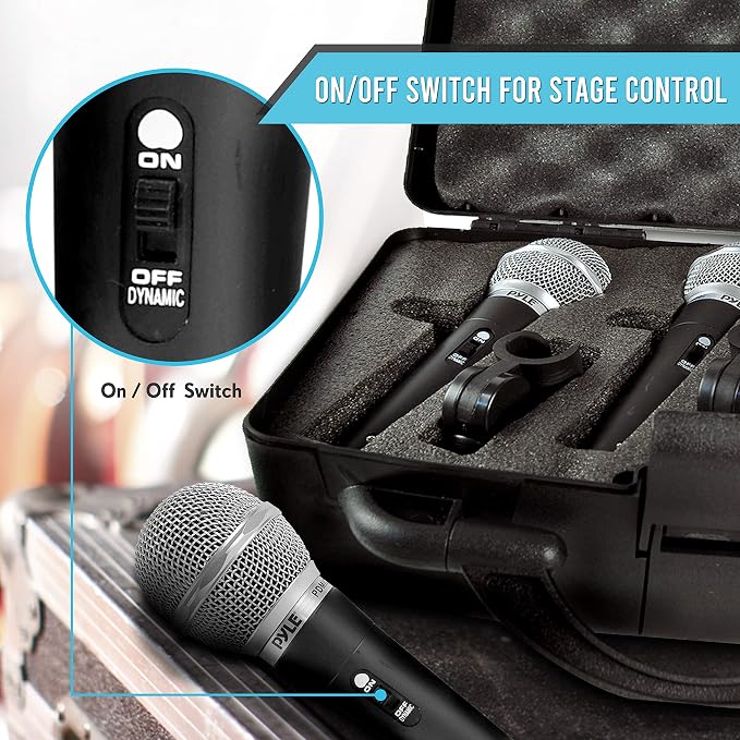 Pyle 3 Piece Professional Dynamic Microphone Kit Cardioid Unidirectional Vocal Handheld MIC with Hard Carry Case,Bag,Holder/Clip & 26ft XLR Audio Cable to 1/4'' Connection(PDMICKT34),Black (Pack of 6) - Image 3
