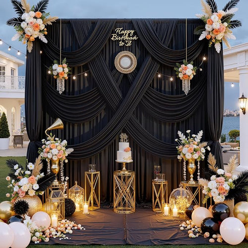 10 ft x 10 ft Wrinkle Free Black Backdrop Curtain for Parties, Polyester Black Photo Backdrop Drapes for Graduation Birthday Wedding Party Stage Curtains, Background Curtains for Stand - Image 2