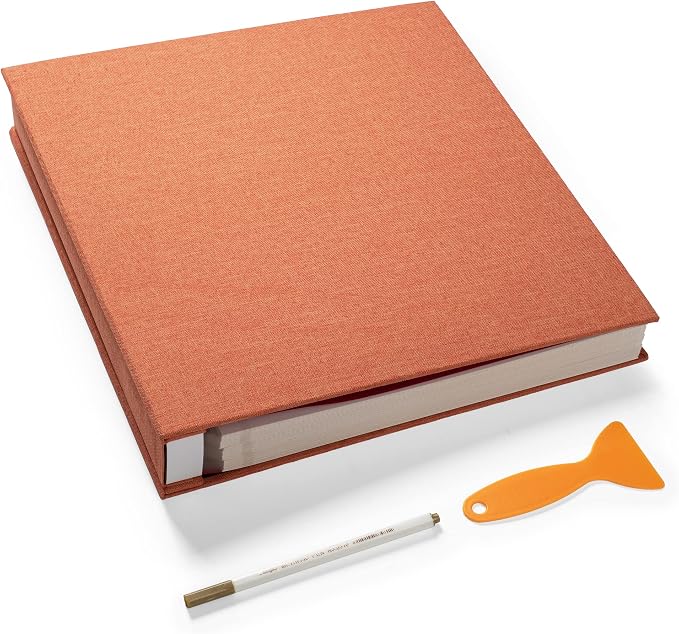 Large Photo Album Self Adhesive 4x6 5x7 3x5 8.5x11 Scrapbook Magnetic Album DIY Scrap Book Length 13 x Width 12.8 (Inches) 120 Sticky Pages Linen Cover DIY Photo Album (Orange) by HoneyTolly
