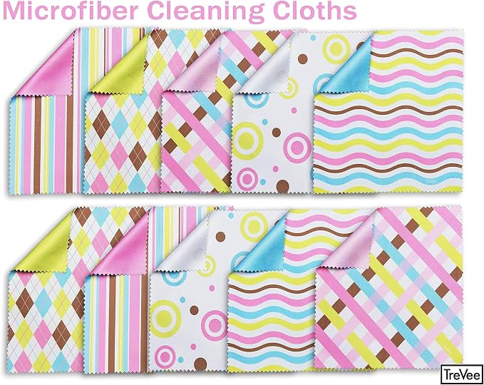 10 Pack Cute Geo-Design Multicolor Microfiber Cleaning Cloths for Cleaning Lenses, Eyeglasses, Sunglasses and Cell Phone, Beautifully Designed in Pastel Colors Blue, Pink, Green and White Cloth Wipes. - Image 6