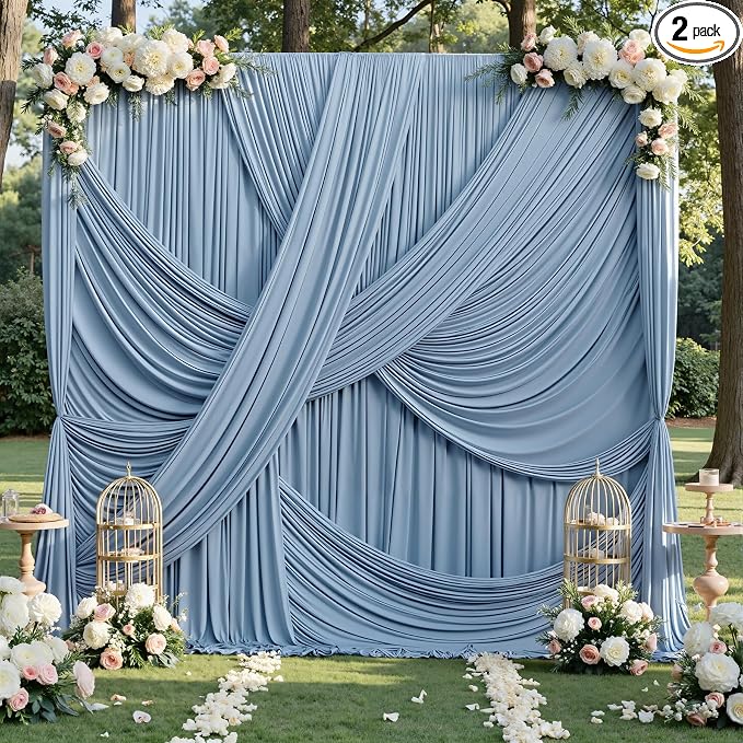 10x12 ft Dusty Blue Backdrop Curtains for Weddings, Birthdays and Photos | 2 Panels 5x12 ft, Wrinkle-Free Polyester Drapes, Washable, Ironable, 4 in Rod Pocket for Baby Showers Photography Background by PartyVillage