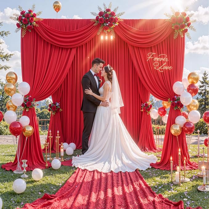 50ft x 10ft Wrinkle Free Red Backdrop Curtains for Parties, Polyester Photo Backdrop Drapes 10 Panels 5x10ft for Weddings Birthday Party Christmas Photography Background - Image 3