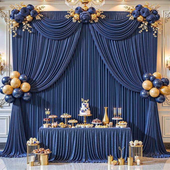 8ftx10ft Wrinkle Free Navy Blue Backdrop Curtain - 10 Feet Photography Backdrop Drapes, Silky Polyester Back Drop Cloth for Wedding Baby Shower Balloon Arch Background - Image 2