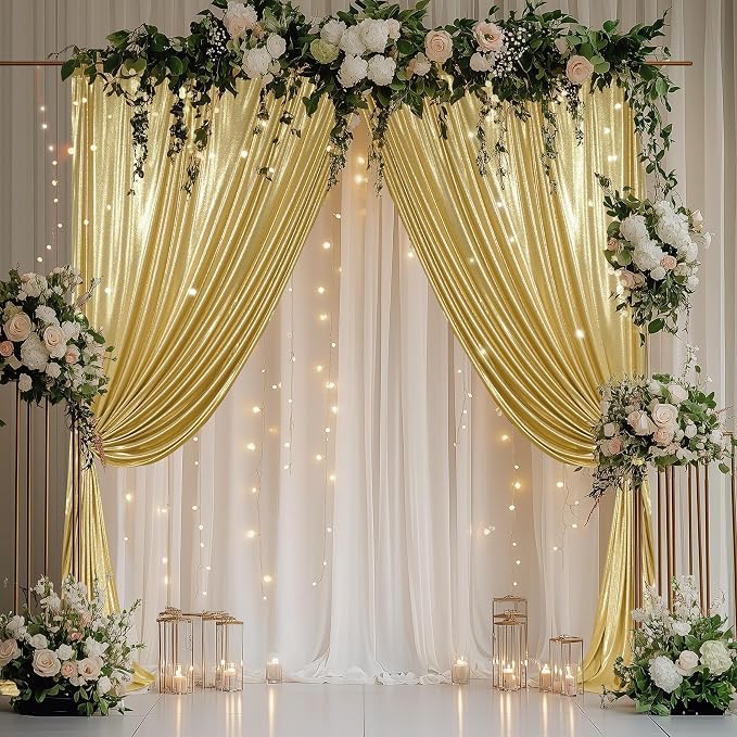 Outpain Thick 20 ft x 10 ft Gold Sequin Backdrop Curtain for Parties, Wrinkle Free Glitter Photo Backdrop Drapes 4 Panels 5x10ft Gold Back Drop Cloth for Wedding Christmas Photography Background - Image 8