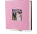 HoneyTolly Large Photo Album Self Adhesive with Picture Display Window, DIY Scrapbook Album for 4x6 8x10 Pictures, 40 Pages Linen Cover Memory Book with Scraper and Metallic Pen(Pink) by HoneyTolly