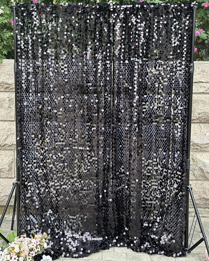 Black Sequin Backdrop, 4x10 Feet, Large 18MM, 2 Panel | Payette Shimmer, Photobooth Props, for Wedding, Home Decoration Supplies - Image 6