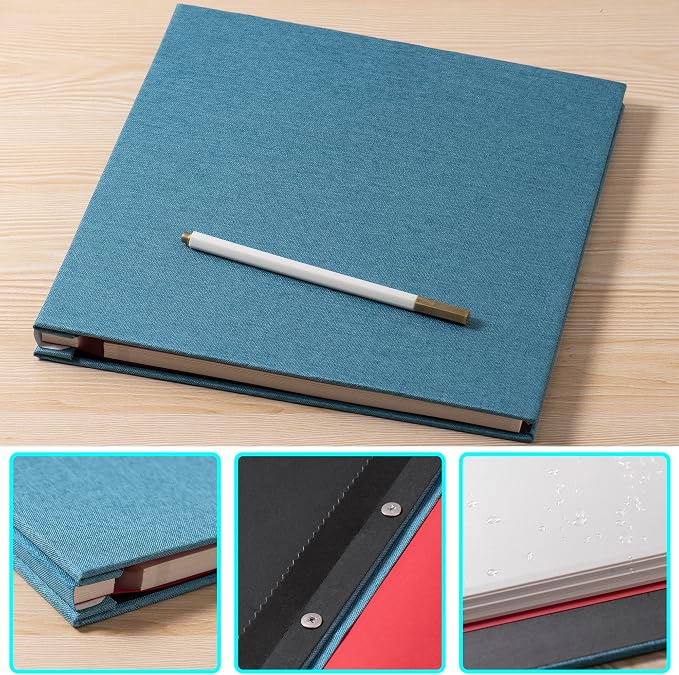 Large Photo Album Self Adhesive for 4x6 5x7 8x10 Pictures Magnetic Scrapbook Album 20 Sheets / 40 Pages Linen Cover DIY Photo Album with A Metallic Pen and and Plastic Board(Sky Blue) - Image 4