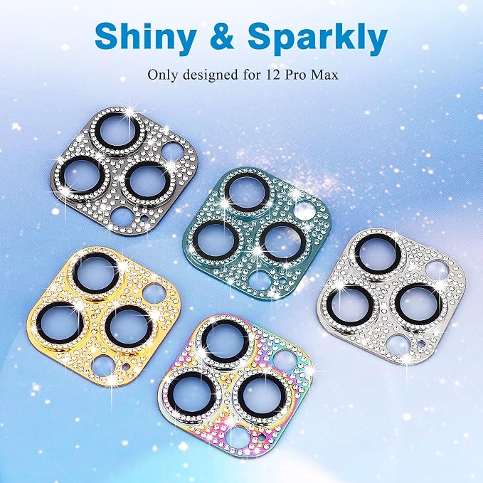 Compatible with iPhone 12 Pro Max Camera Lens Protector, Bling 3D Rhinestone Diamond Lens Cover 9H Tempered Glass Camera Cover Anti Scratch Shockproof Lens Screen Full Protective Cover - Silver - Image 6