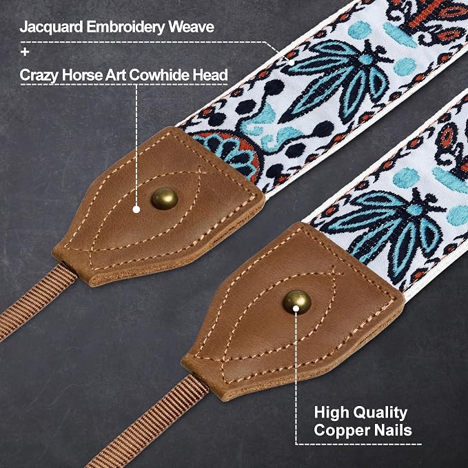 Padwa Lifestyle 2" Wide Classic Crazy Horse Art Cowhide Head Cotton Camera Straps for Photographers - Image 2