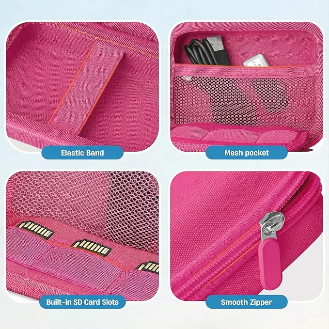 Digital Camera Case for CAMKORY/KODAK PIXPRO FZ45/FZ55/Canon IXUS 285 HS/AbergBest/Sony DSCW800/DSCW830 - Small Travel Compact Camera Holder with Mesh Pocket for SD Card & Accessories (Fuchsia) - Image 5