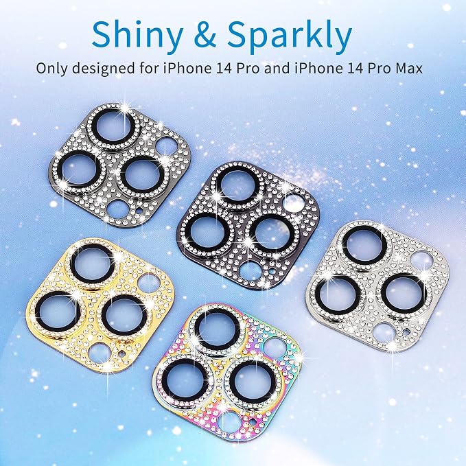 for iPhone 14 Pro and iPhone 14 Pro Max Camera Lens Protector, Bling 3D Rhinestone Sparkle Diamond 9H Tempered Glass Camera Cover Anti Scratch Shockproof Lens Screen Full Protective Cover - Image 6