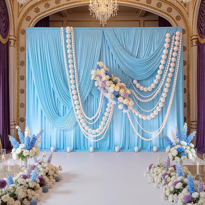 40ftx10ft Wrinkle Free Baby Blue Backdrop Curtains for Parties, 8 Panels Thick Polyester Backdrop Drapse for Weddings Birthday Photography Background Curtains - Image 3