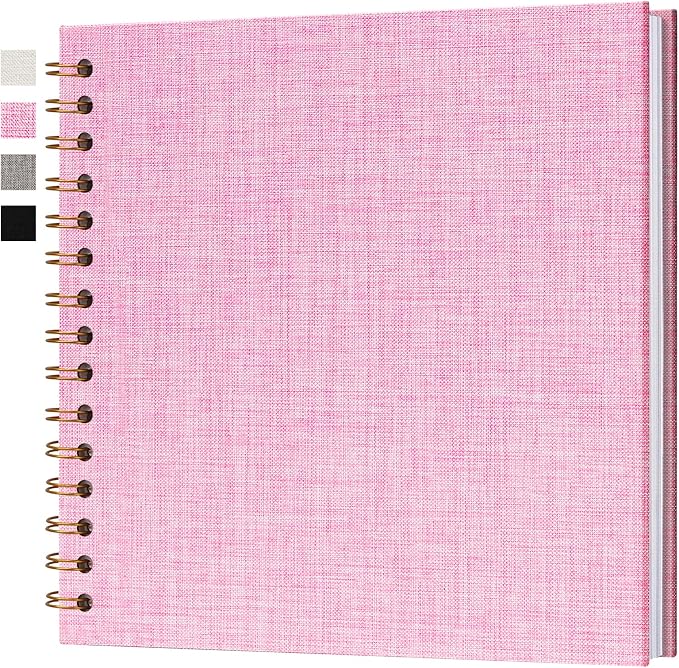 8x8 Inch Scrapbook DIY Photo Album, 20 Sheets (40 Pages), Pink | Linen Hardcover, Lay Flat Customizable, Memory for Wedding Guest Book, Family Travel, Polaroid Storage by Hiwhy