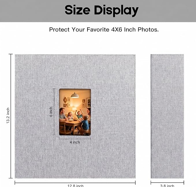 Extra Large Capacity 4x6 Photo Album, Holds 1000 Photos, Gray | Linen Hardcover, Horizontal & Vertical 4x6 Pockets, Removable Acid-Free Pages, Front Display Window, Family, Wedding & Travel - Image 7