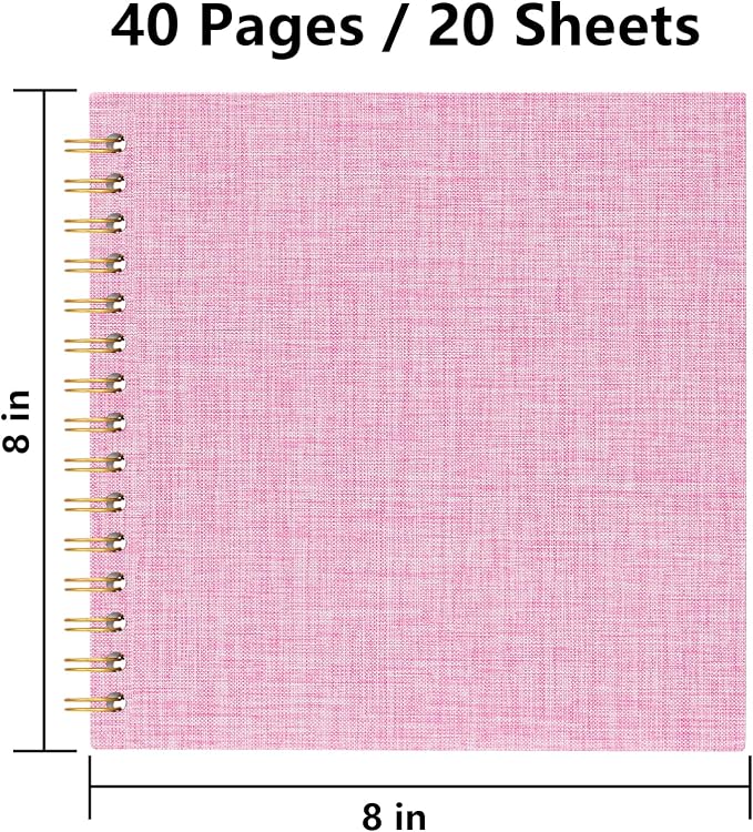 8x8 Inch Scrapbook DIY Photo Album, 20 Sheets (40 Pages), Pink | Linen Hardcover, Lay Flat Customizable, Memory for Wedding Guest Book, Family Travel, Polaroid Storage - Image 2