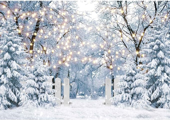 12x8FT Blue Winter Forest Scene Photography Backdrop Wonderland Snowflake Landscape Background for Christmas Xmax Family Holiday Party Decorations Supplies Banner Picture Photo Studio Props by Felortte