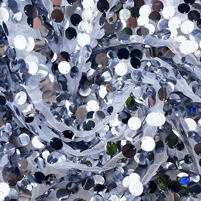 9FTx10FT Silver Sequin Backdrop 1 Panel,18MM Large Payette Sequins Backdrop, Glitter Photobooth Props for Christmas Party Wedding Birthday - Image 6