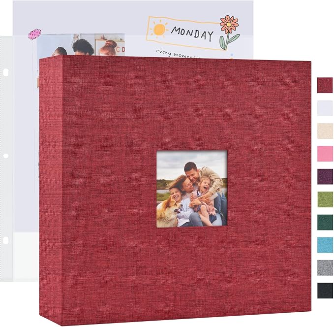 Mublalbum 12x12 Inch 3 Ring DIY Scrapbook Photo Album 80 Pages, Red | 3 Ring Binder Scrapbook, Linen Cover, 40 Plastic Sleeves 80 Pages, Memory Book for Wedding, Baby, Family, DIY Projects by Mublalbum