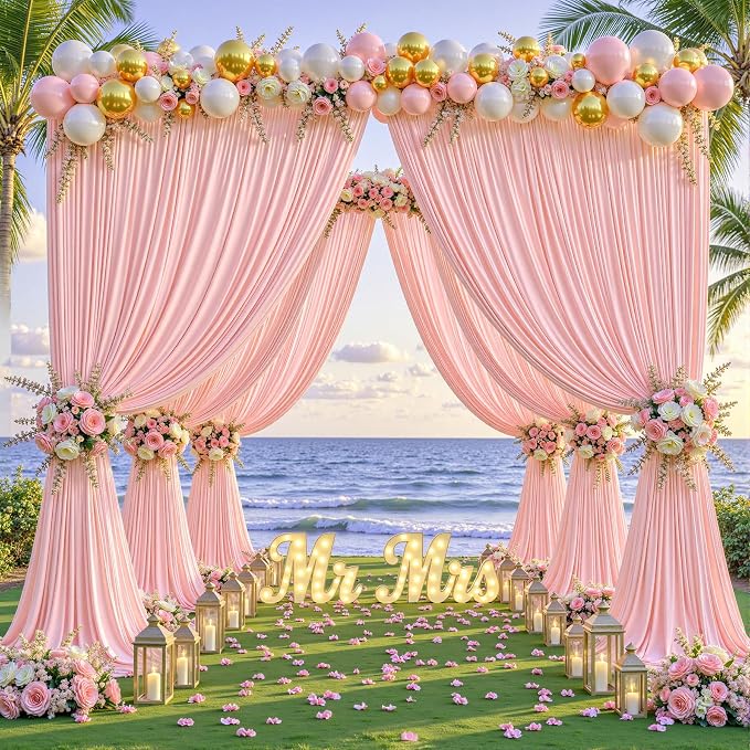 Blush Pink Backdrop Curtains-Wrinkle-Free Polyester Photography Drapes Party Curtain Background for Baby Shower Wedding Decorations- 40 X10FT - Image 5