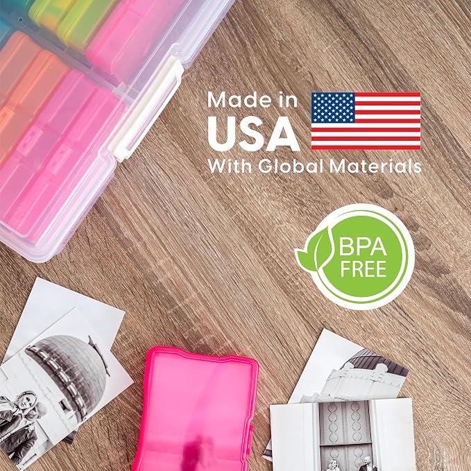 IRIS USA Photo Storage Box |Made in USA| 16 Cases - Clear/Multi | Fits 4" x 6" Pictures / Built-In Handle / Organizing Containers for Tasks, Stickers, Ephemera & Flashcards - Image 2