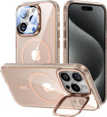 VOFATA [Upgraded] for iPhone 15 Pro Case with Camera Cover Stand [Fit for MagSafe][9H Camera Lens Protector] Mil-Grade Protection Transparent Magnetic iPhone 15 Pro Phone Case, Clear Gold by VOFATA