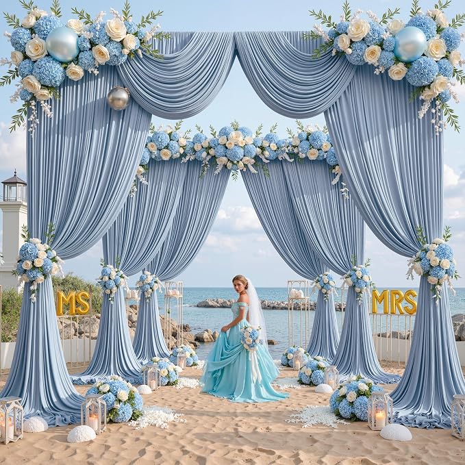 10 ft x 10 ft Wrinkle Free Dusty Blue Backdrop Curtain for Parties, 2 Panels 10ft Polyester Dusty Blue Photo Backdrop Drapes for Graduation Birthday Wedding Party Stage Curtains by Outpain