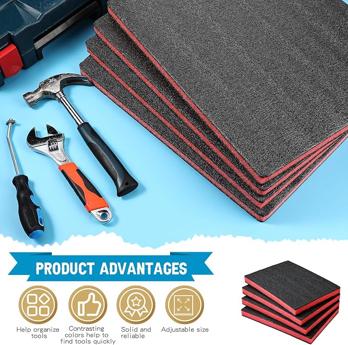 Outus 4 Pcs Cuttable Polyurethane Foam Pads Craft Foam Insert for Cases Packing Padding Camera Toolbox Storage(16 x 12 x 1 Inch,Red, Black) - Image 5