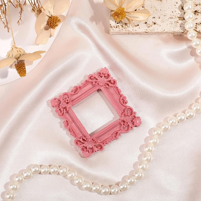 Vicenpal 25 Pcs Pink Mini Vintage Picture Frames Bulk | Small Vintage Photo Frames, Antique, Resin, Baroque, Ornate, Cute Wallet Size, for DIY Jewelry Gifts Christmas Wedding Decor - Image 2
